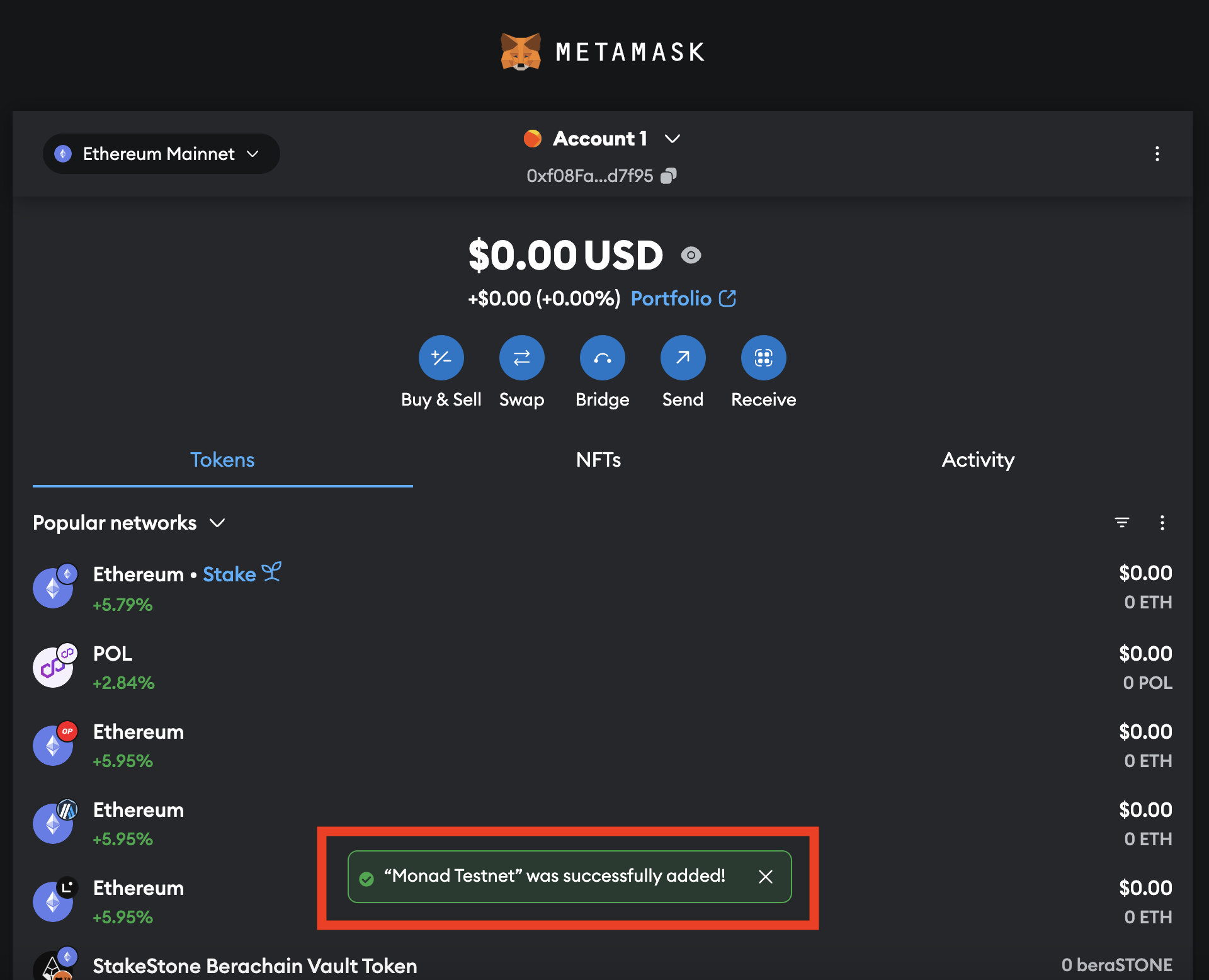 monad testnet sucess message
